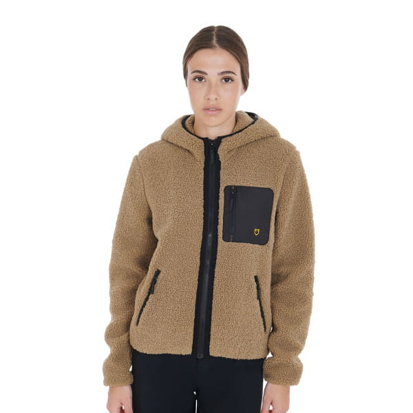 Equestro Woman Teddy Full Zip Jacket with Hood black/beige