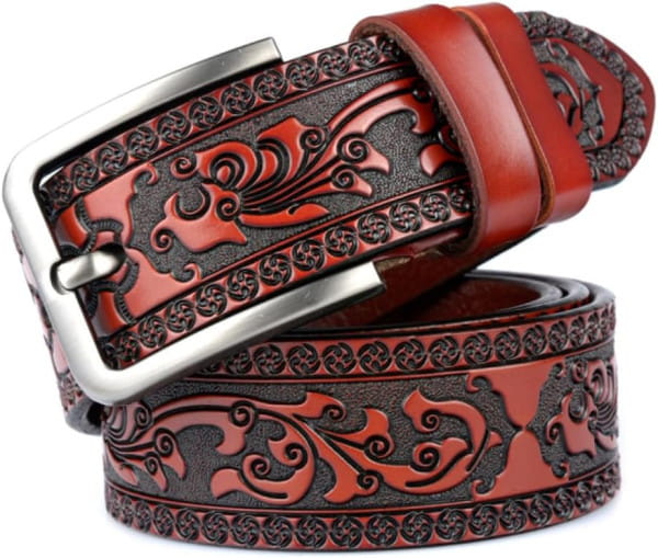 Ledergürtel mit Schnalle Floral red brown